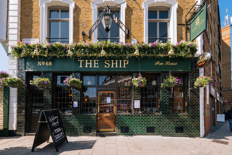 Exterior photo of The Ship Southwark, the best pub for watching UEFA Euro 2024 with indoor and outdoor screens.