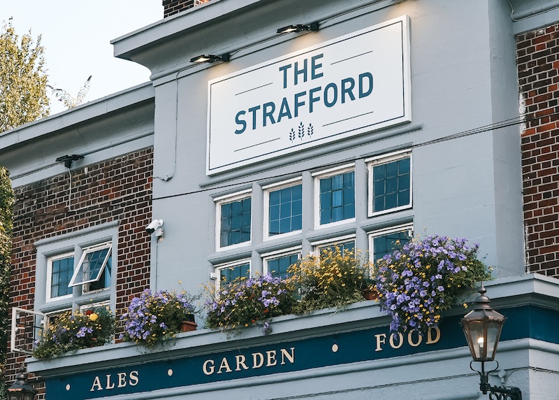 Exterior photo of The Strafford Potters Bar, a prime destination for watching UEFA Euro 2024 with indoor and outdoor screens and a large outdoor garden.